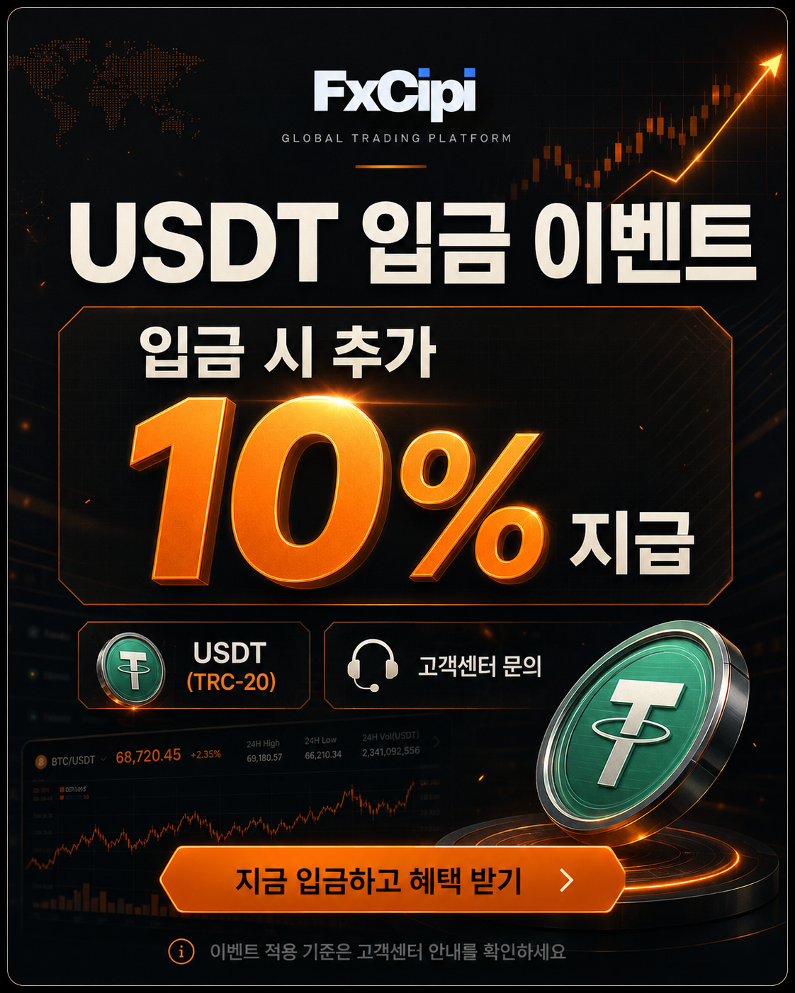 FXCIPI USDT 입금 시 추가 10% 지급 이벤트